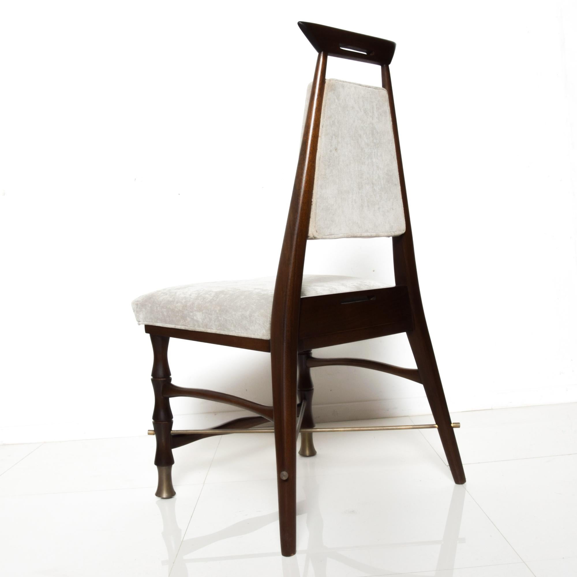 Mid-20th Century Fab Frank Kyle 6 Gray Dining Chairs Faux Bamboo Mexican Mahogany & Brass 1950s