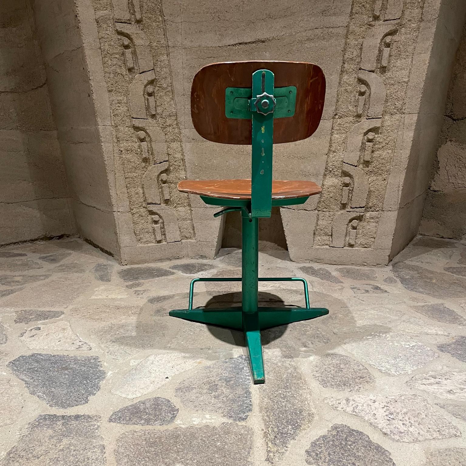 Mid-20th Century Fab French Prouve 1950s Style Green Office Chair Plywood Tripod Base + Footrest For Sale