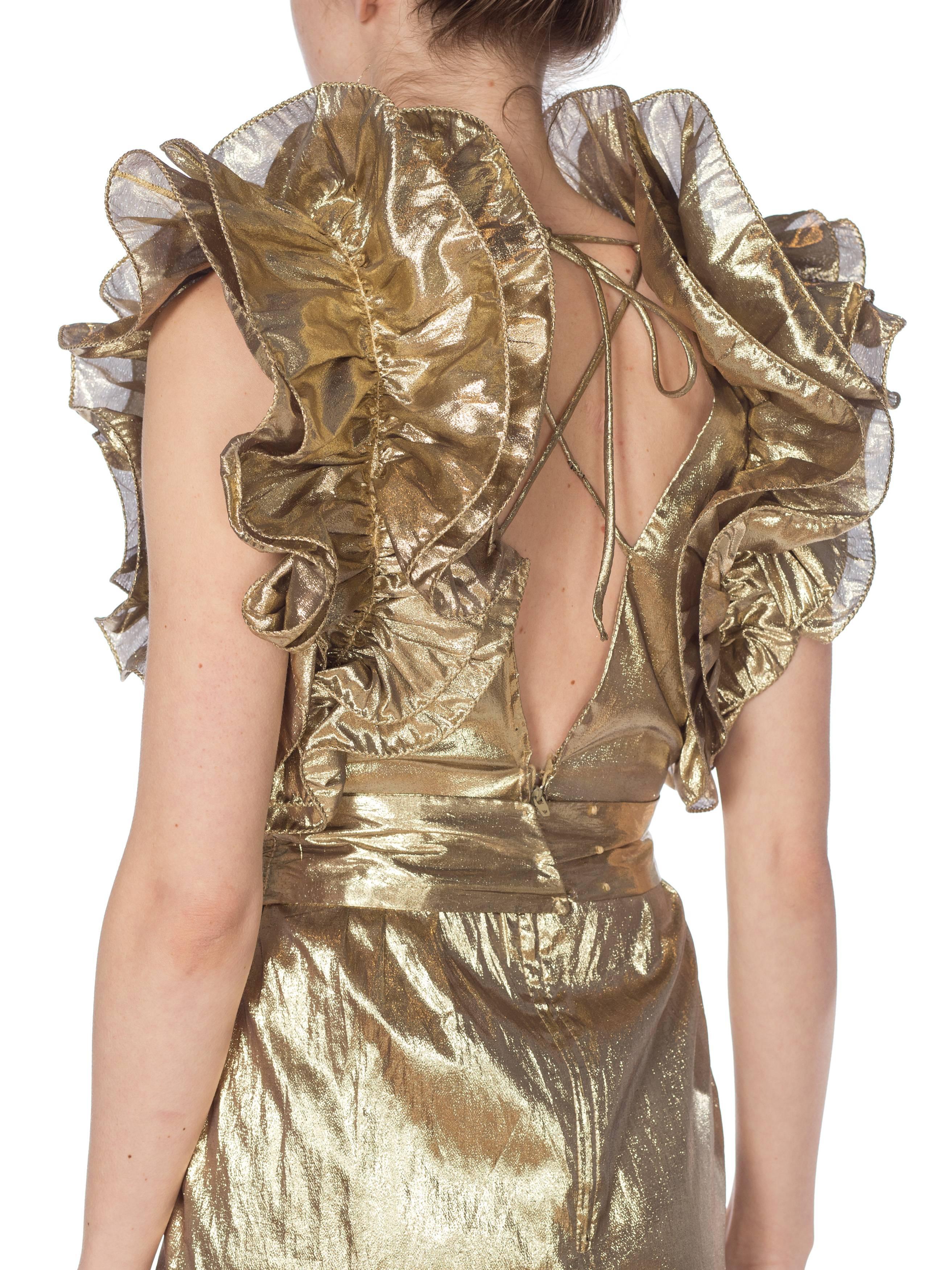 Fab Gold Lamé Gucci Style Ruffled 1980s Party Dress 8