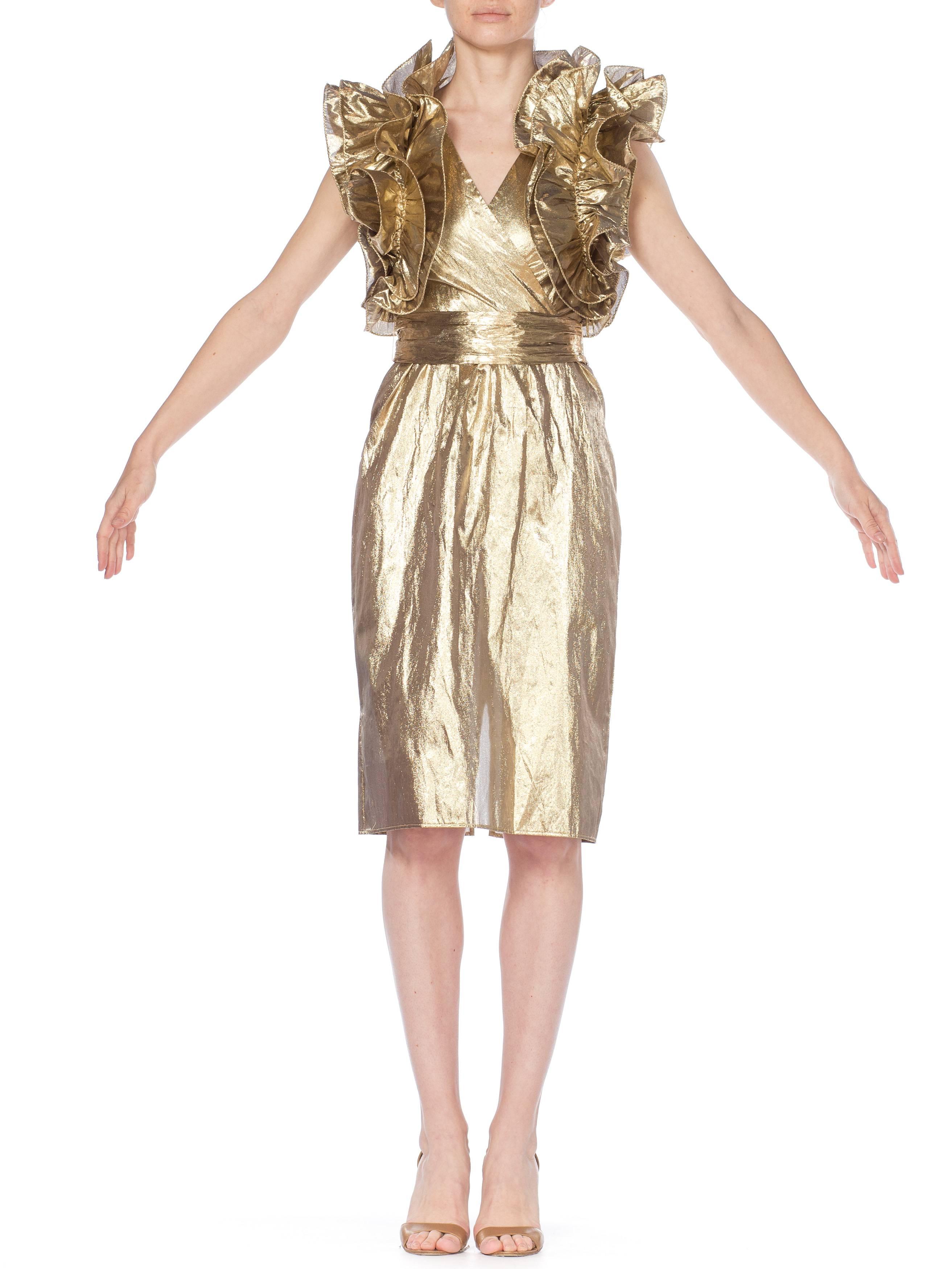 Fab Gold Lamé Gucci Style Ruffled 1980s Party Dress 9