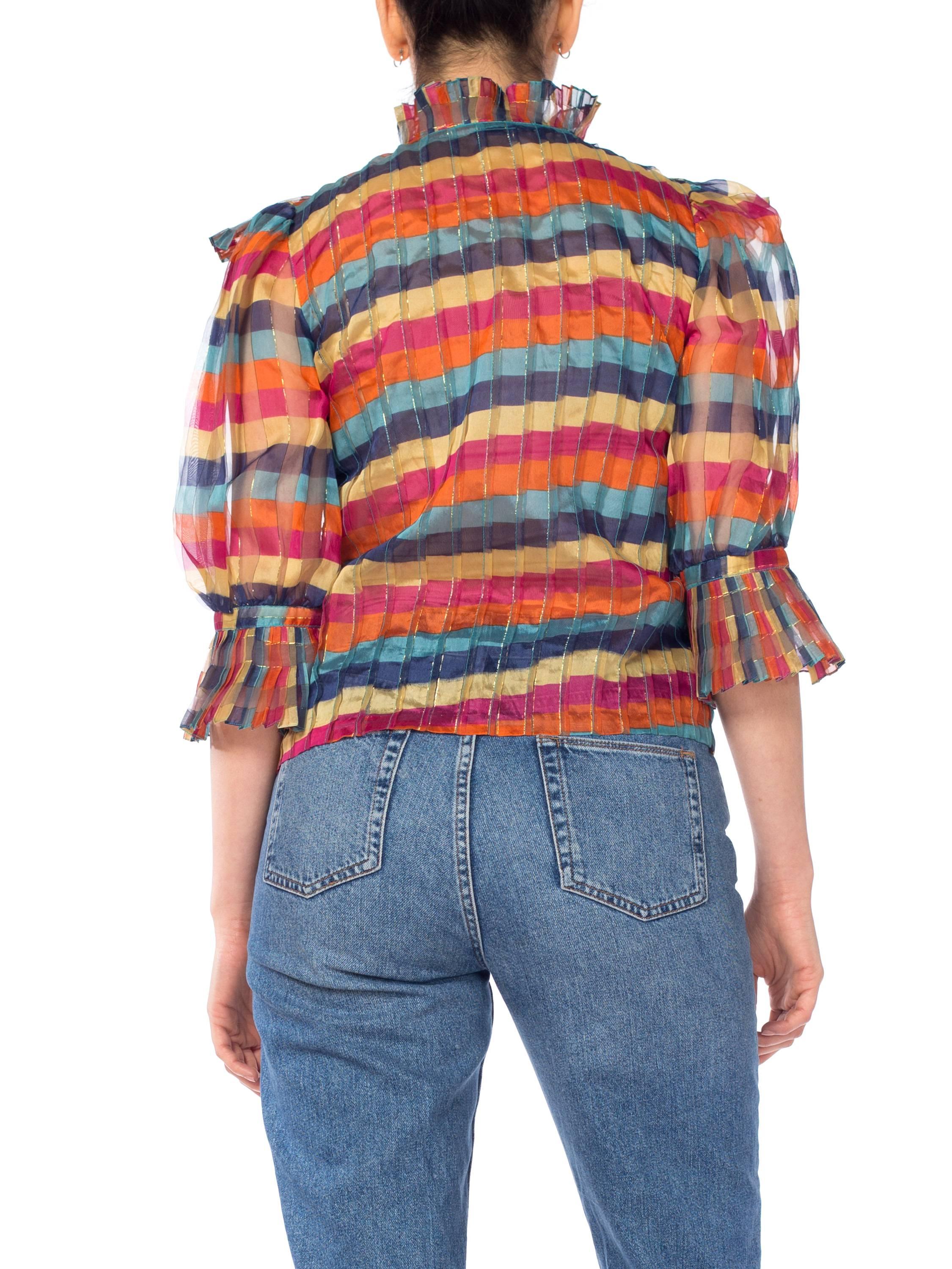 Women's Fab Gucci Style 1970s Rainbow Ruffled Silk Blouse