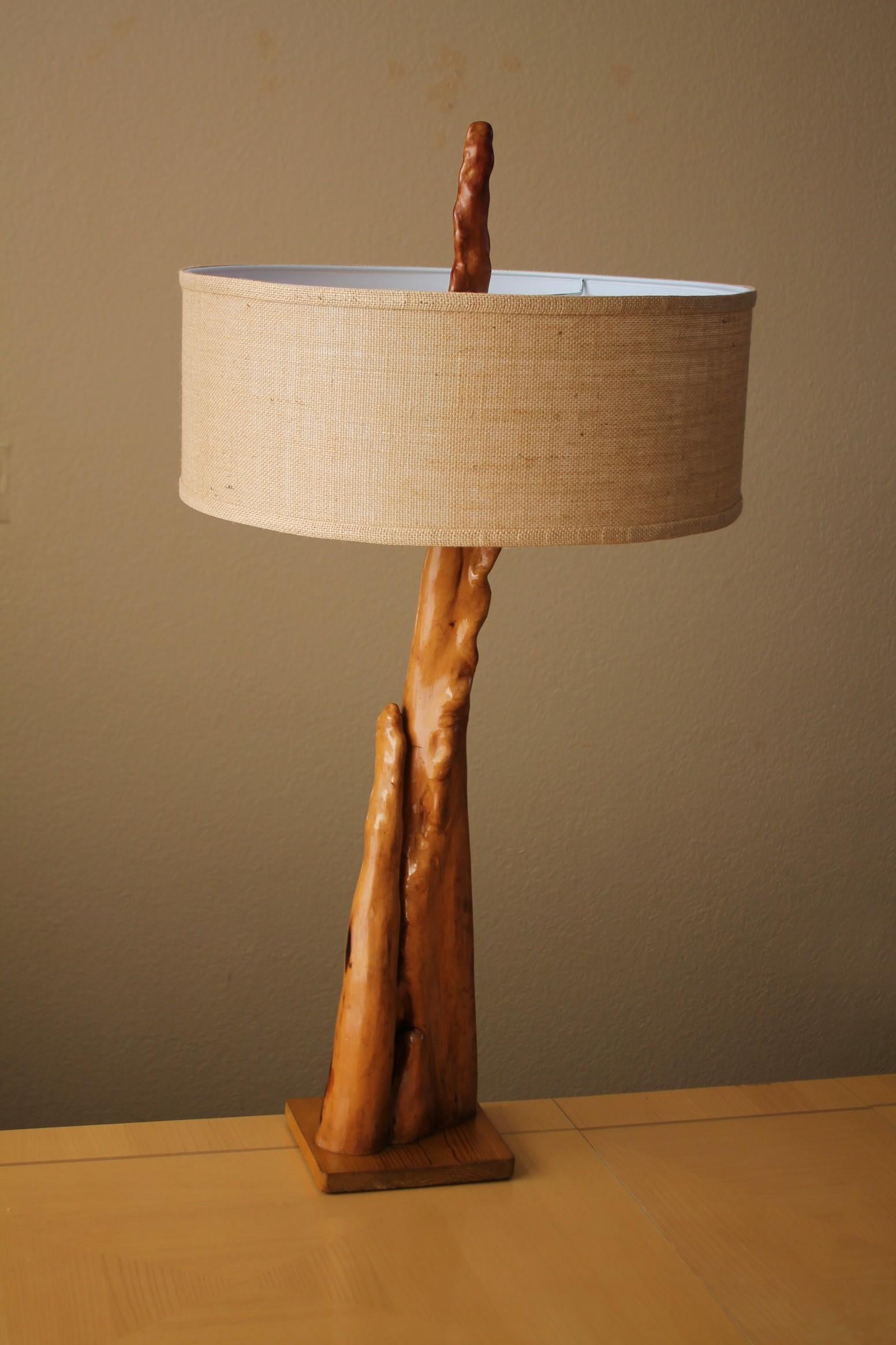 20th Century Fab! Mid Century Modern Cypress Knee Wood Table Lamp! Arts Crafts Movement 1950s