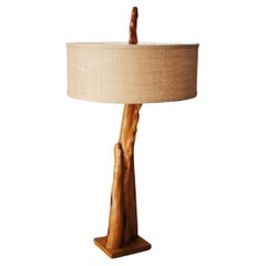 Antique Fab! Mid Century Modern Cypress Knee Wood Table Lamp! Arts Crafts Movement 1950s
