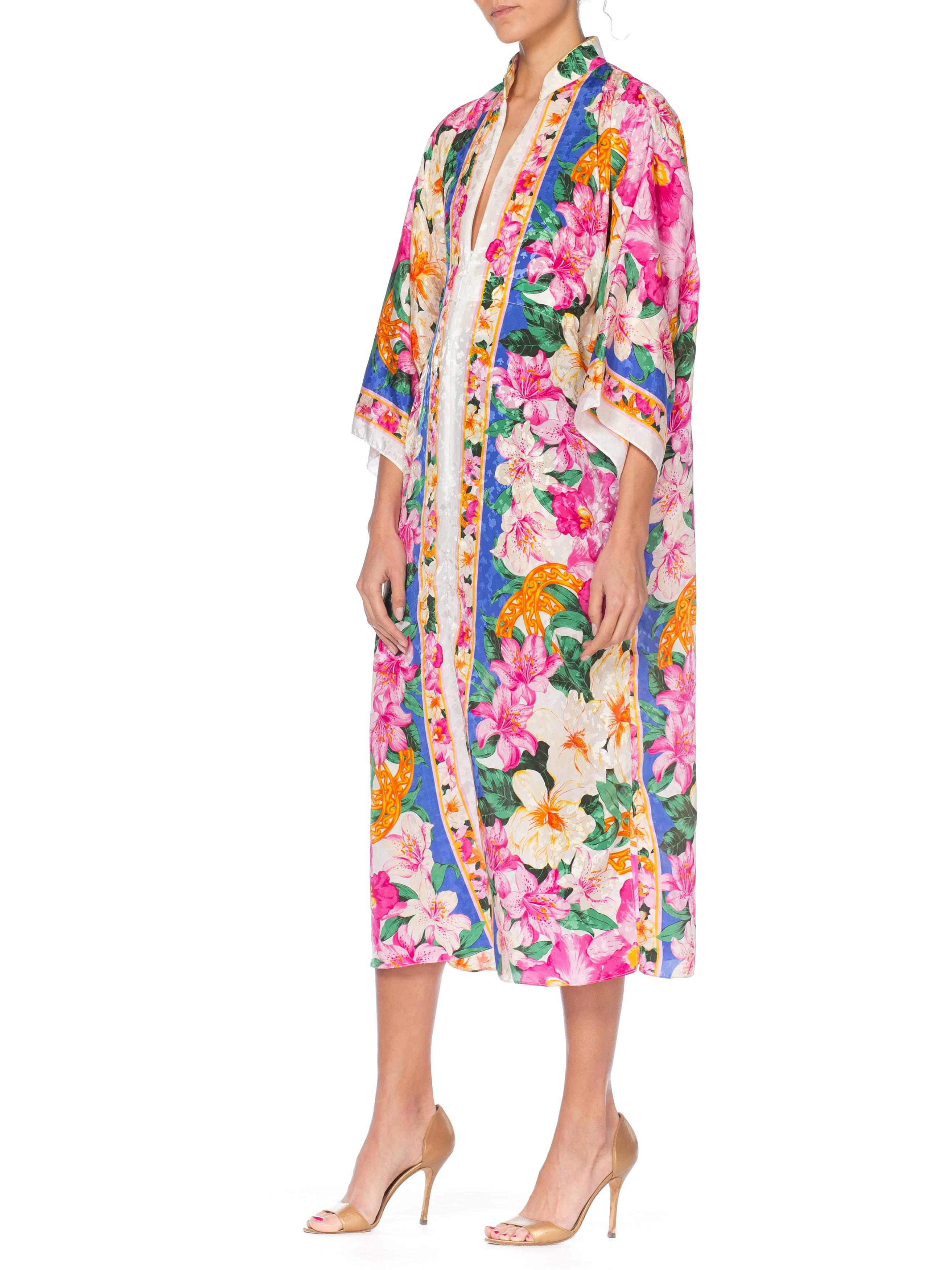 Women's 1980S Floral Multicolored Polyester Jacquard Pink Tropical Kaftan