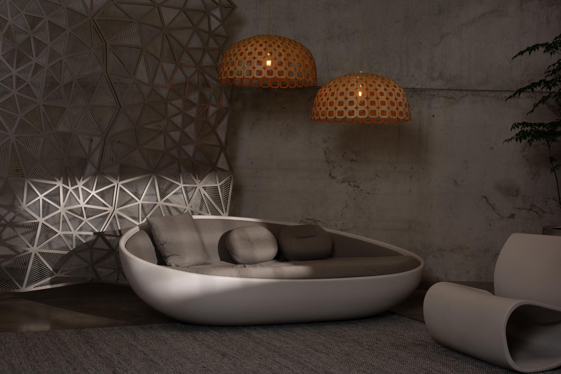 Cast Faba Fiber Chaise by Piegatto, a Sculptural Outdoor Chaise For Sale