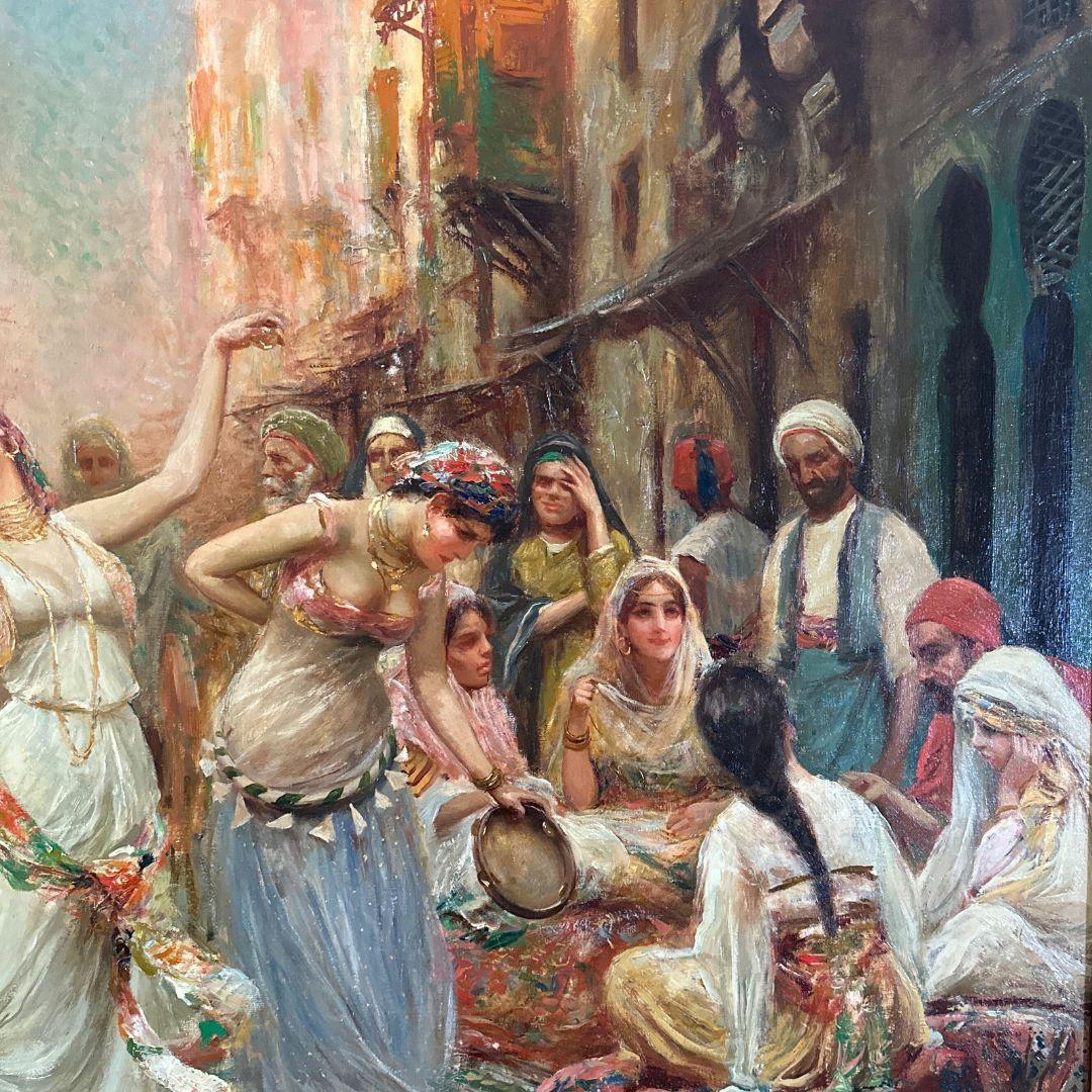 The Dance Large Antique Orientalist Oil Painting on Canvas, Signed, 19th Century For Sale 1