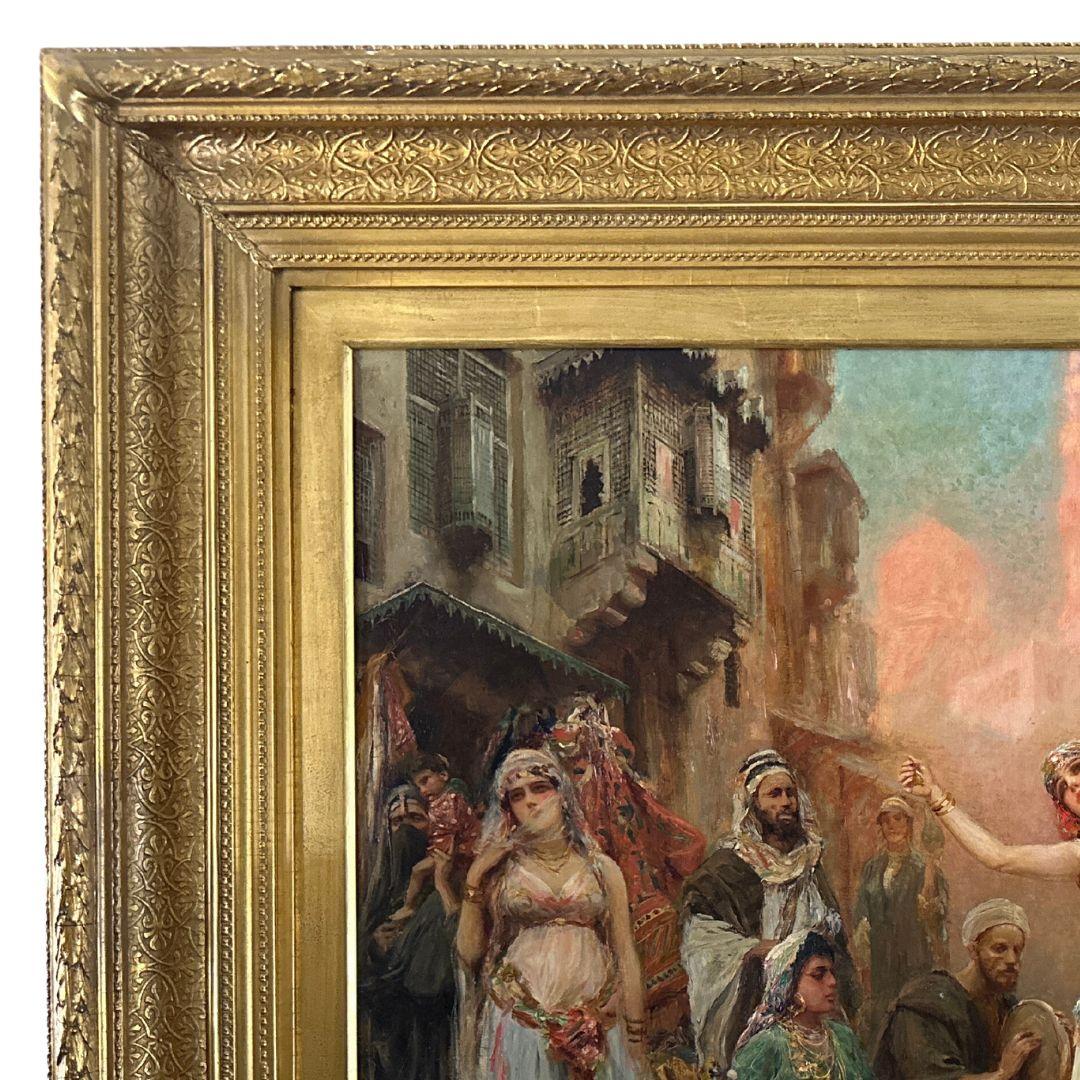 La danza - Grande dipinto orientale antico su tela, firmato, 19° secolo in vendita 1