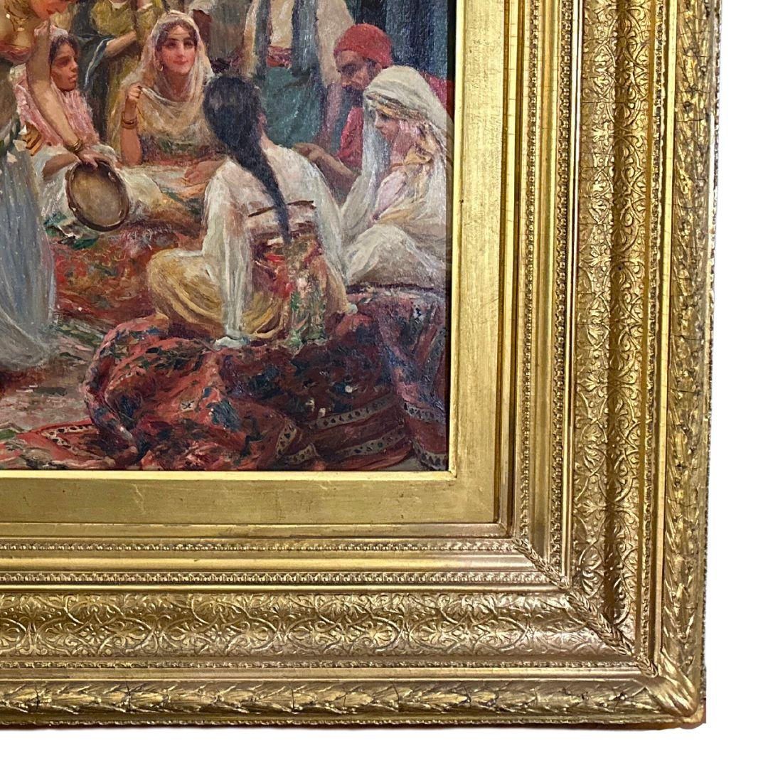 The Dance Large Antique Orientalist Oil Painting on Canvas, Signed, 19th Century For Sale 7