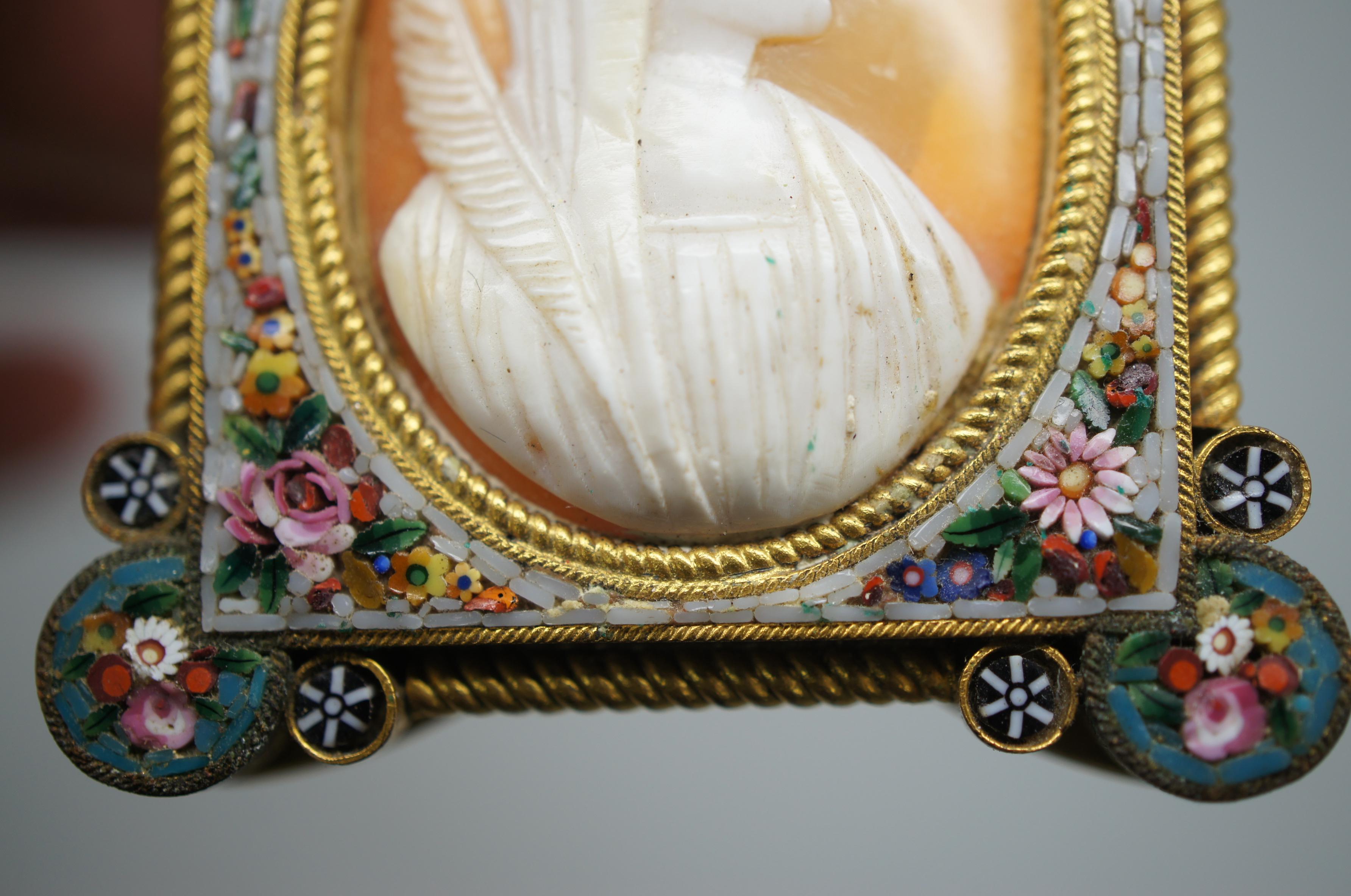 Fabbrica Angelo Pessar Italian Micro Mosaic Frame Carved Shell Cameo Madonna 4