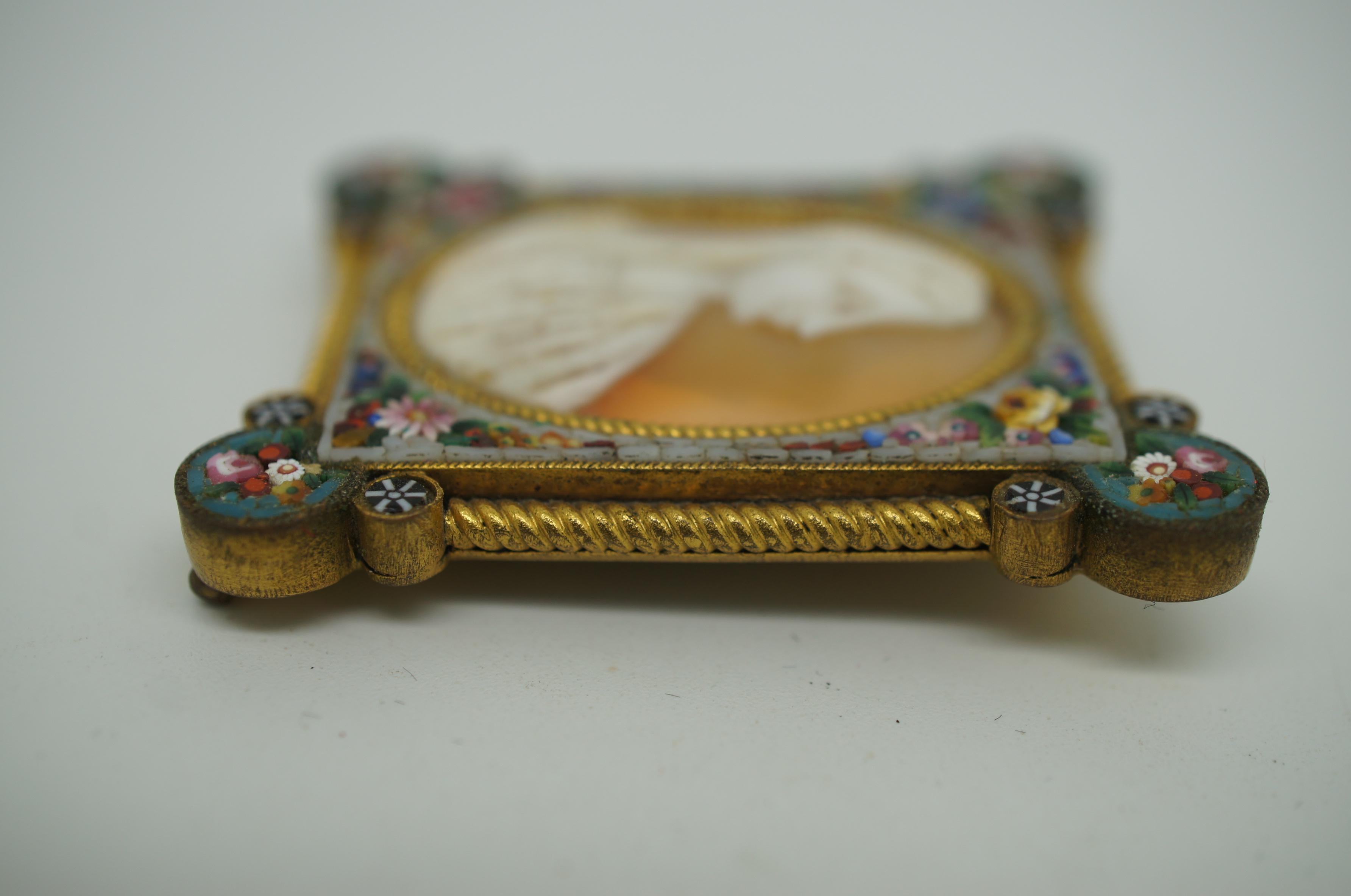 Fabbrica Angelo Pessar Italian Micro Mosaic Frame Carved Shell Cameo Madonna 1