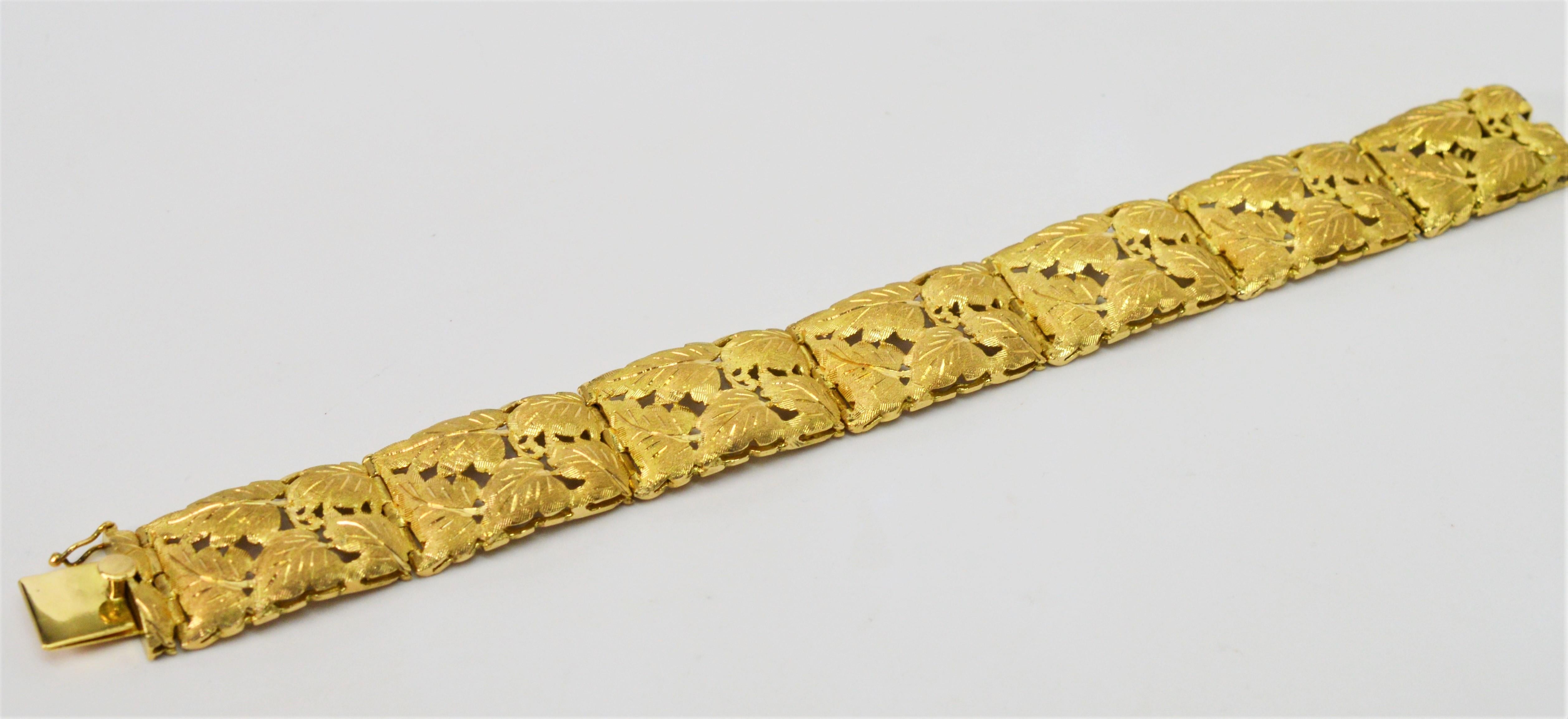 Fabbrini 18 Karat Satin Yellow Gold Grape Leaf Inspired Link Bracelet For Sale 2