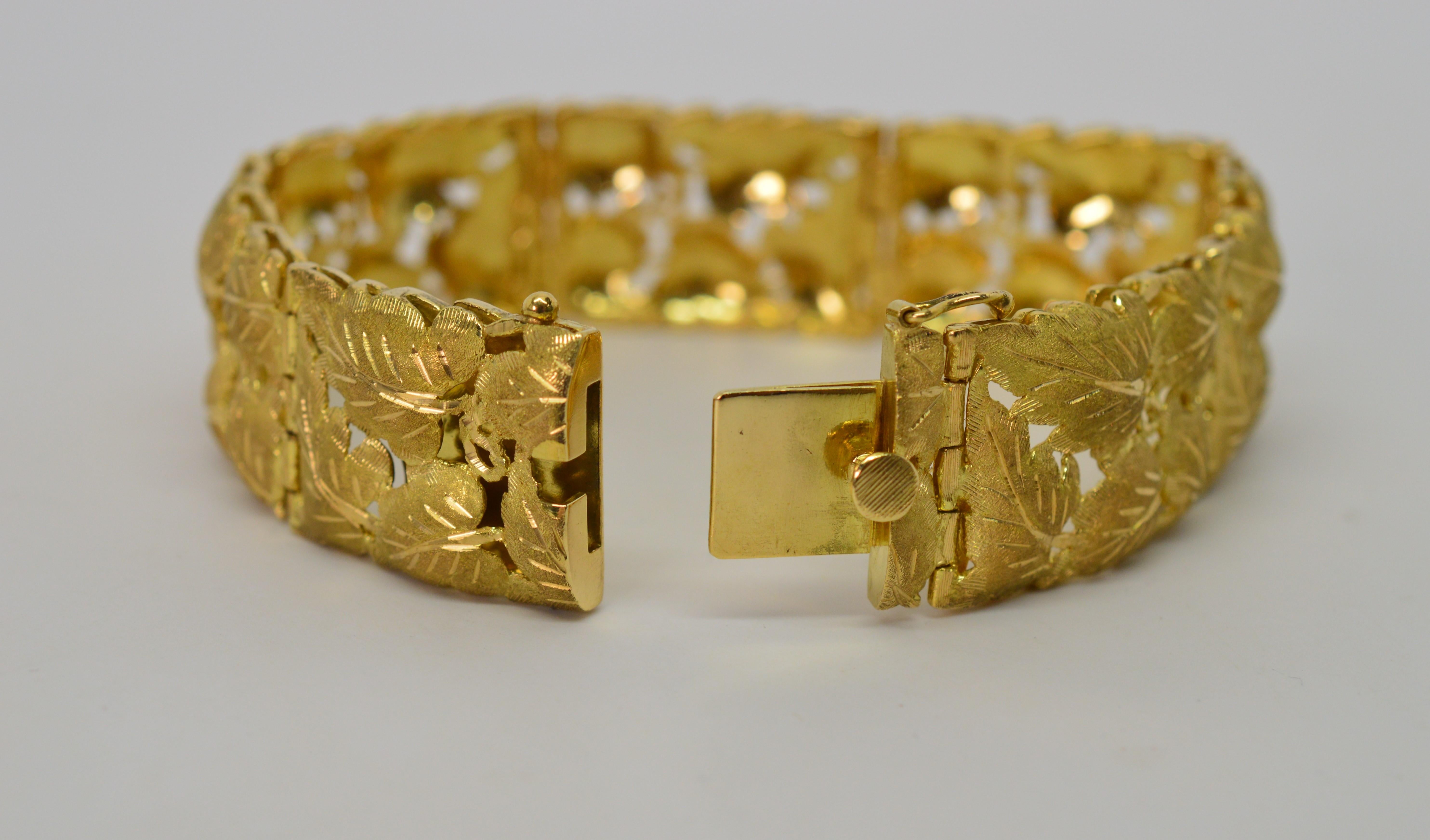 Fabbrini 18 Karat Satin Yellow Gold Grape Leaf Inspired Link Bracelet For Sale 4