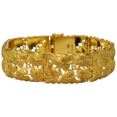 Fabbrini 18 Karat Satin Yellow Gold Grape Leaf Inspired Link Bracelet