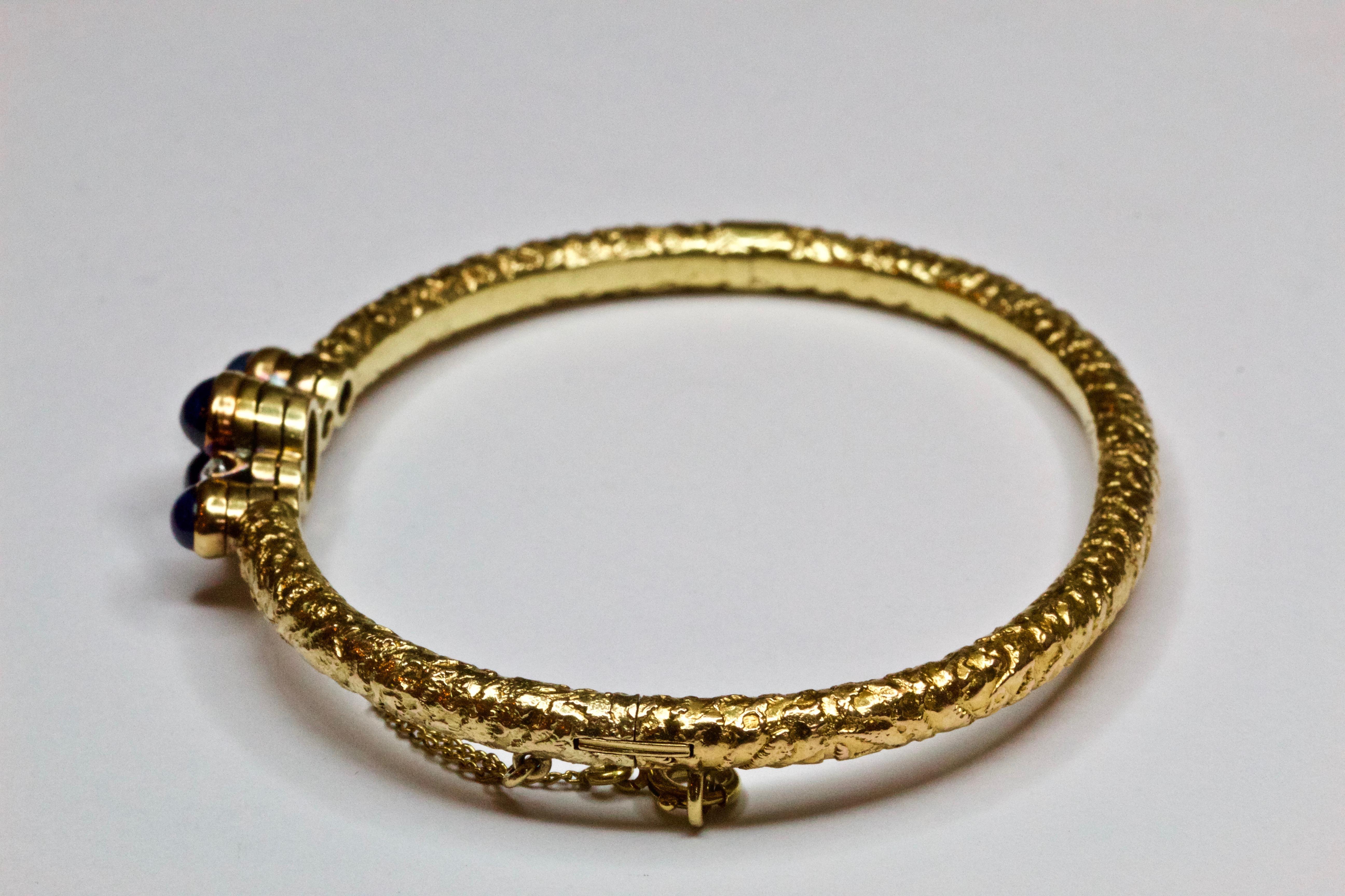 Fabergé 14 Karat Gold Diamond Sapphire Bangle In Excellent Condition In Chipping Campden, GB