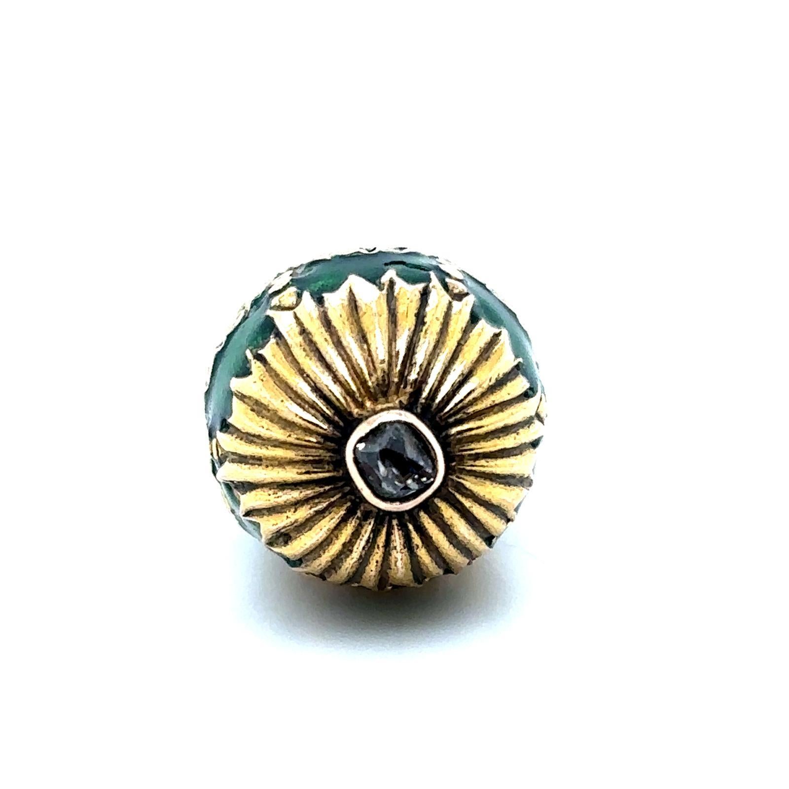 Fabergé 14 Karat Yellow Gold Green Enamel Diamond Egg Pendant For Sale 2