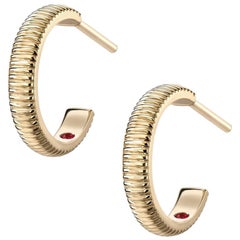 Fabergé 18 Karat Fluted Yellow Gold Hoop Earrings with Ruby, US Clients
