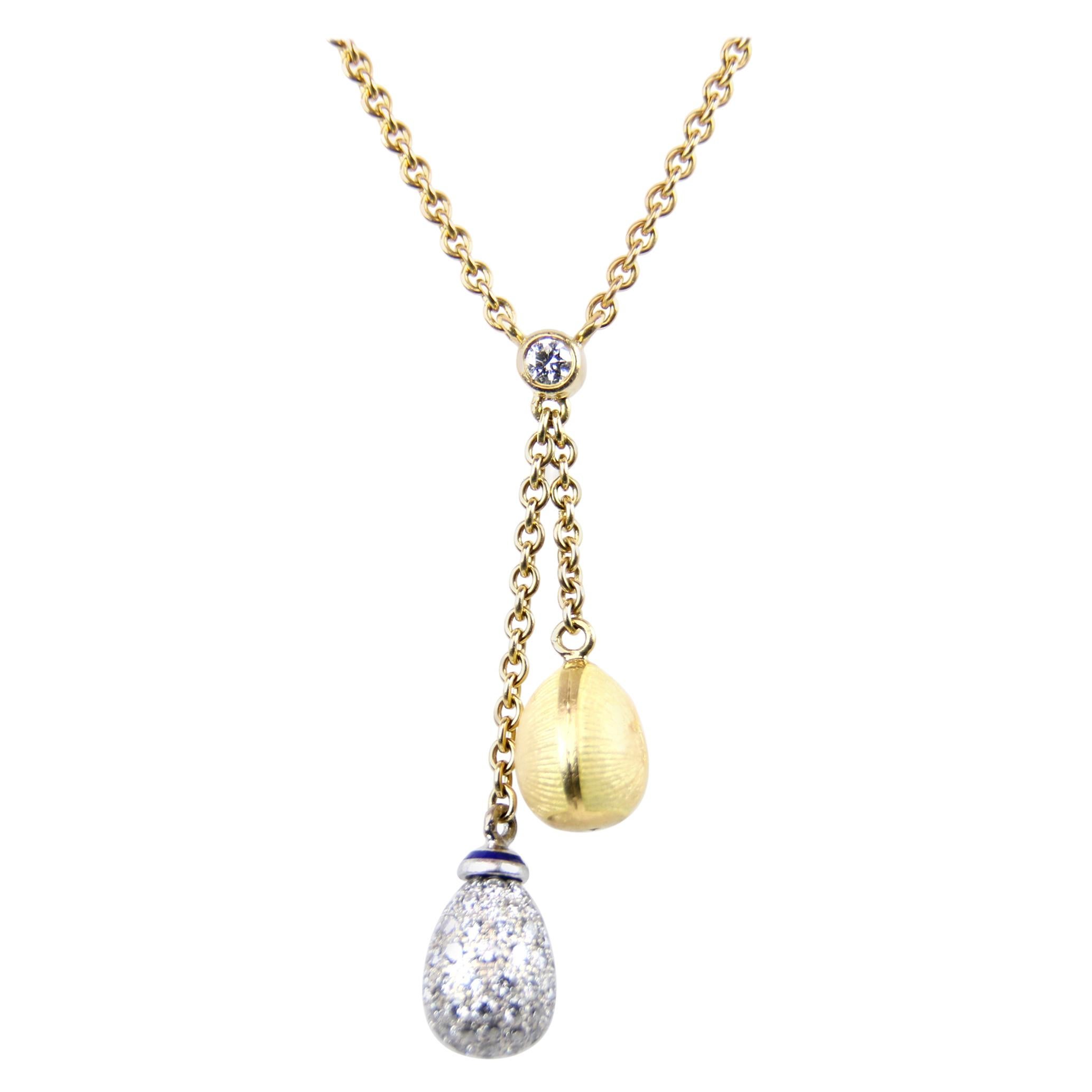 Faberge 18 Karat Gold and Diamond Egg Necklace