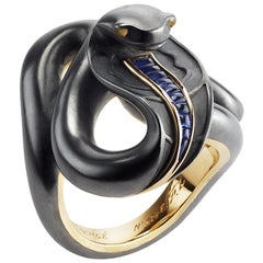 Fabergé 18K Gold Black Sea Serpent Ring with Blue Sapphires & Opals, US Clients