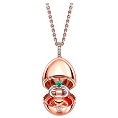 Fabergé 18K Gold Locket w/ Diamond Set Bail & Emerald Ring Surprise, US Clients