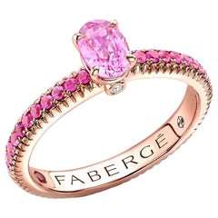 Fabergé 18K Gold Oval Sapphire Fluted Ring with Sapphire Shoulder, US Clients