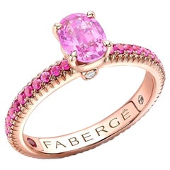 Fabergé 18K Gold Sapphire Fluted Ring with Pink Sapphire Shoulder, US Clients