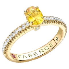 Fabergé 18K Gold Oval Sapphire Fluted Ring with Diamond Shoulders, US Clients
