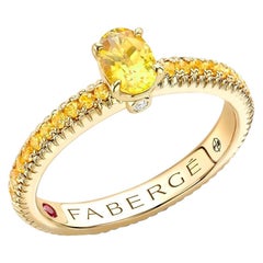 Fabergé 18K Gold Oval Sapphire Fluted Ring with Yellow Sapphire, US Clients