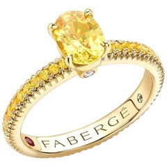 Fabergé 18K Gold Oval Sapphire Fluted Ring with Yellow Sapphire, US Clients