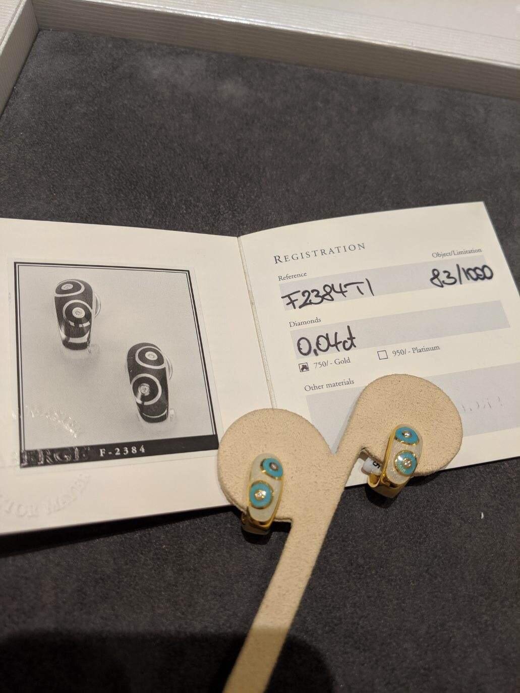 Faberge 18 Karat Gold, White and Turquoise Enamel Earrings with Certificate In New Condition In New York, NY