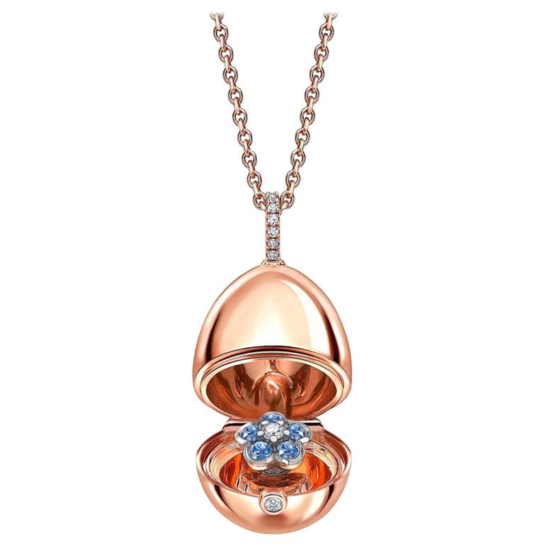 Fabergé 18K Rose Gold, Sapphire & Diamond Forget-Me-Not Surprise Egg, US Clients For Sale