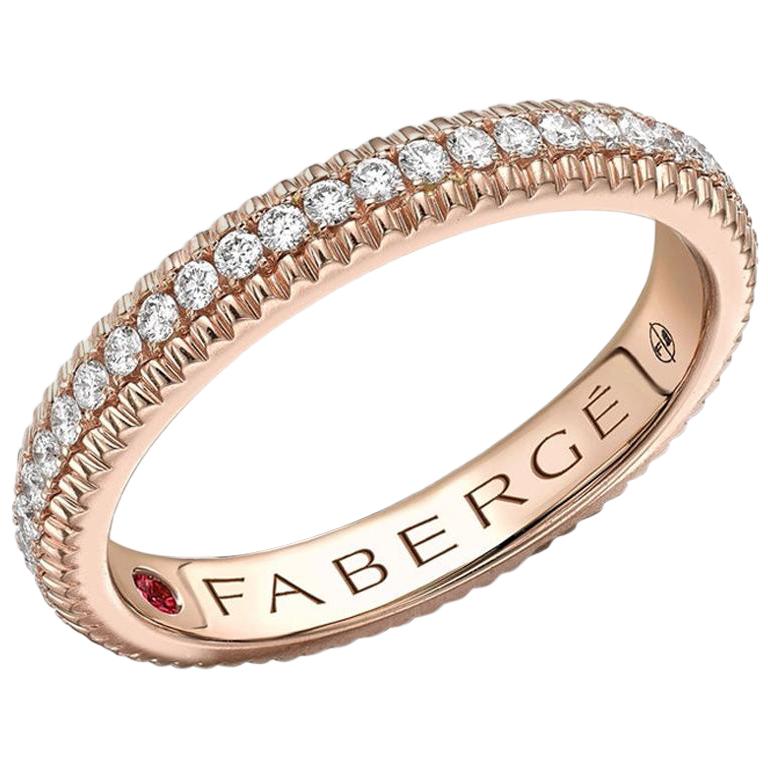 Fabergé Colours of Love Rose Gold Diamond Set Fluted Ring For Sale