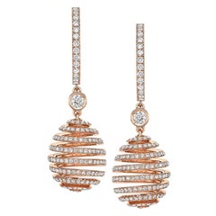 Fabergé 18 Karat Rose Gold Diamond Spiral Hoop Drop Earrings, US Clients