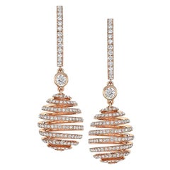 Fabergé Essence Rose Gold Diamond Pavé Spiral Egg Drop Earrings