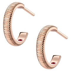 Fabergé 18 Karat Rose Gold Fluted Hoop Earrings with Ruby, US Clients