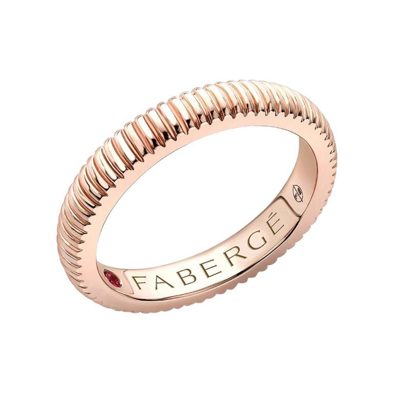 For Sale:  Fabergé 18 Karat Rose Gold Fluted Wedding Band Ring