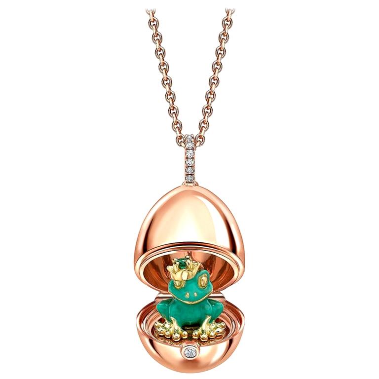 Fabergé 18K Rose Gold Locket with Diamond Set Bail and Frog Surprise, US Clients For Sale