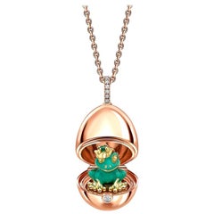 Fabergé 18K Rose Gold Locket with Diamond Set Bail and Frog Surprise, US Clients