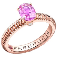 Fabergé 18 Karat Rose Gold Oval Pink Sapphire Fluted Ring, US Clients
