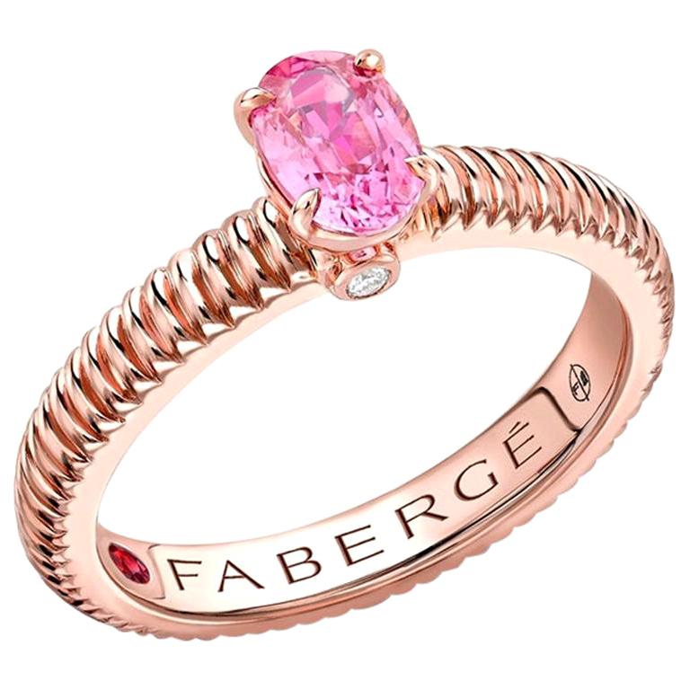 Fabergé 18K Rose Gold Oval Pink Sapphire Fluted Ring For Sale