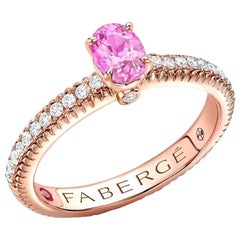 Fabergé 18K Rose Gold Sapphire Fluted Ring with Diamond Shoulders, US Clients
