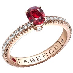 Fabergé 18K Rose Gold Ruby Engagement Ring w/ Diamond Set Shoulders, US Clients