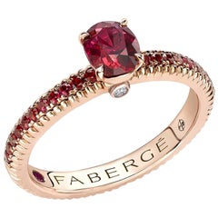 Fabergé 18K Rose Gold Ruby Engagement Ring with Ruby Set Shoulders, US Clients