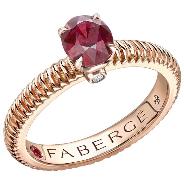 Fabergé 18 Karat Rose Gold Oval Ruby Fluted Ring, US Clients For Sale