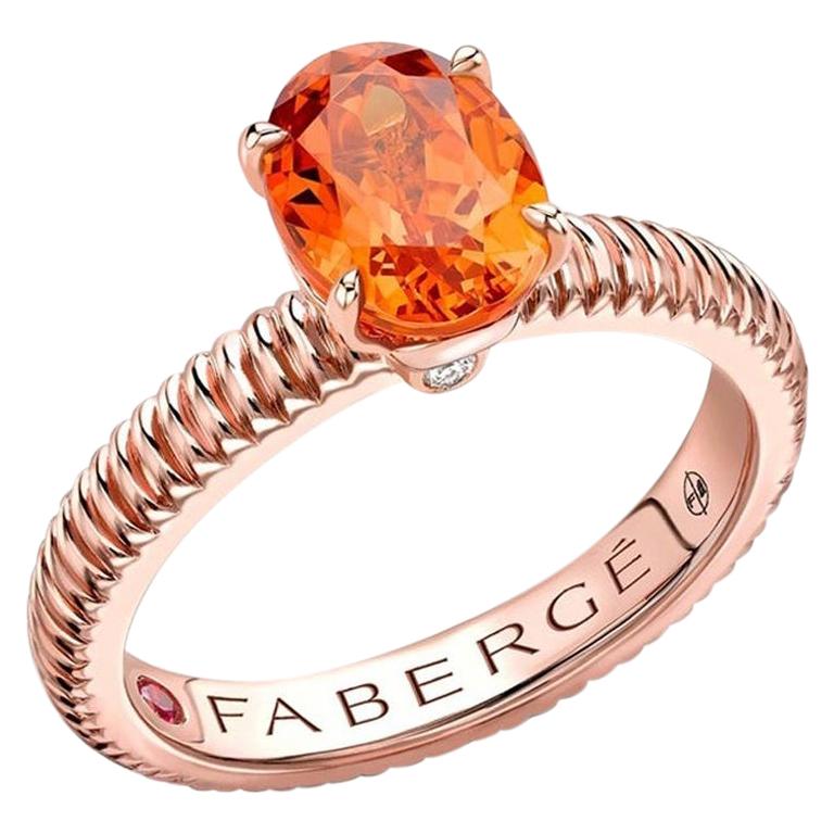 Fabergé 18k Rose Gold Oval Spessartite Fluted Ring For Sale