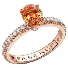Fabergé 18K Rose Gold Oval Spessartite Ring w/ Diamond Set Shoulder, US Clients