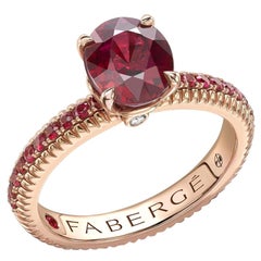 Fabergé 18K Rose Gold Ruby Engagement Ring with Ruby Set Shoulders, US Clients
