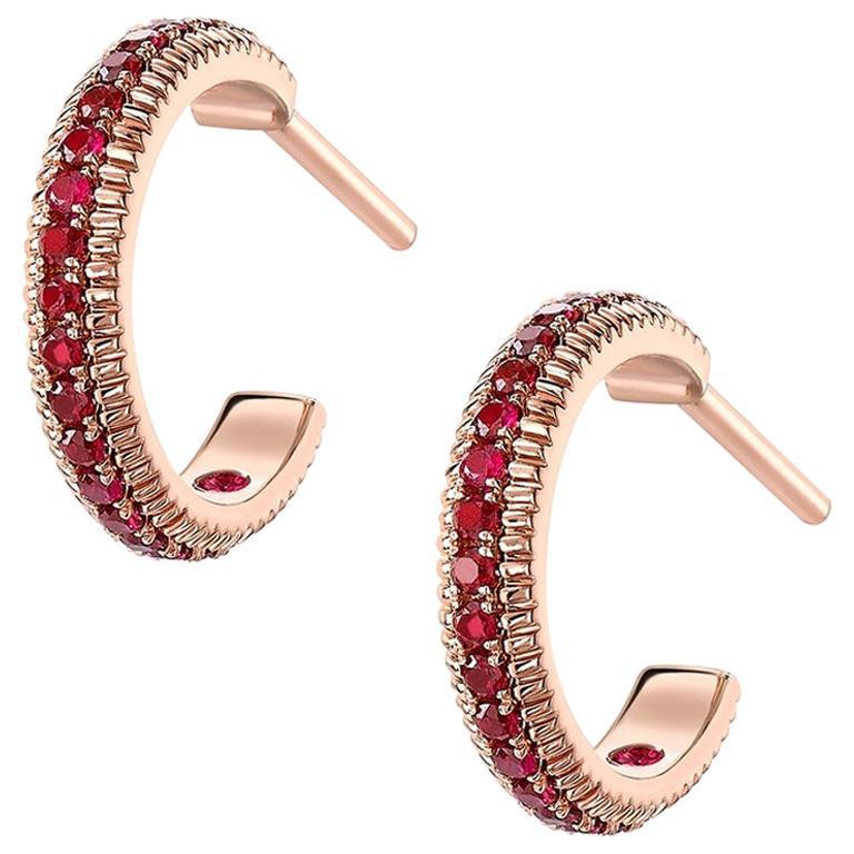 Fabergé Colours of Love Rose Gold & Ruby Fluted Hoop Earrings For Sale