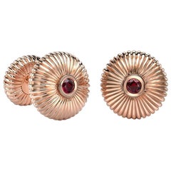 Fabergé 18 Karat Rose Gold Ruby Round Fluted Cufflinks, US Clients