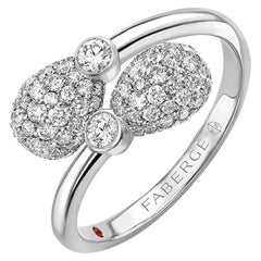 Fabergé 18K White Gold and Diamond Encrusted Eggs Crossover Ring, US Clients