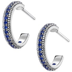 Fabergé 18 Karat White Gold Blue Sapphire Fluted Hoop Earrings, US Clients